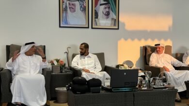 أحمد بن راشد يستقبل مطر الطاير ضمن احتفالات الوصل بفوزه بالثنائية