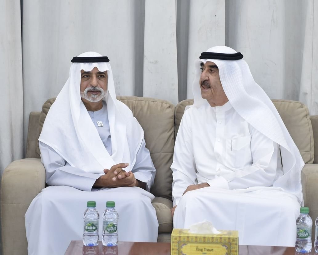 حاكم أم القيوين يتقبل تعازي نهيان بن مبارك بوفاة الشيخ عبدالله بن أحمد المعلا