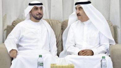 حاكم أم القيوين يتقبل التعازي من رئيس دائرة المالية المركزية بالشارقة فى وفاة الشيخ عبدالله بن أحمد المعلا
