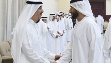 حاكم أم القيوين يتقبل تعازي عبدالله بن حمد بن سيف الشرقي بوفاة الشيخ عبدالله بن أحمد المعلا