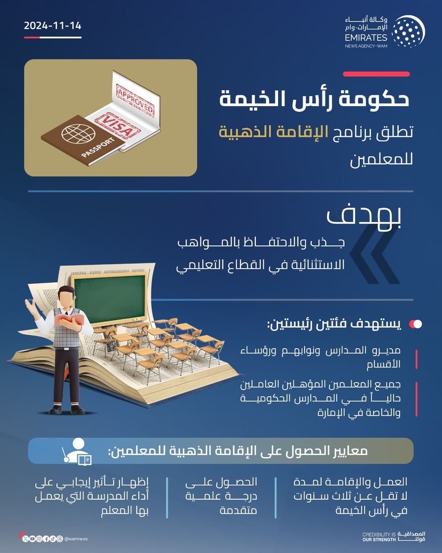 حكومة رأس الخيمة تطلق برنامج الإقامة الذهبية للمعلمين