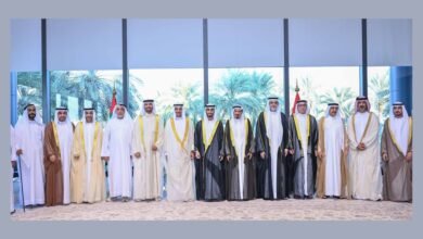 حميد بن راشد يستقبل حمد الشرقي وسعود المعلا والشيوخ ‏بمناسبة زفاف عبدالله ‏النعيمي