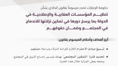 حكومة الإمارات تصدر مرسوما بقانون اتحادي بشأن تنظيم المؤسسات العقابية والإصلاحية في الدولة