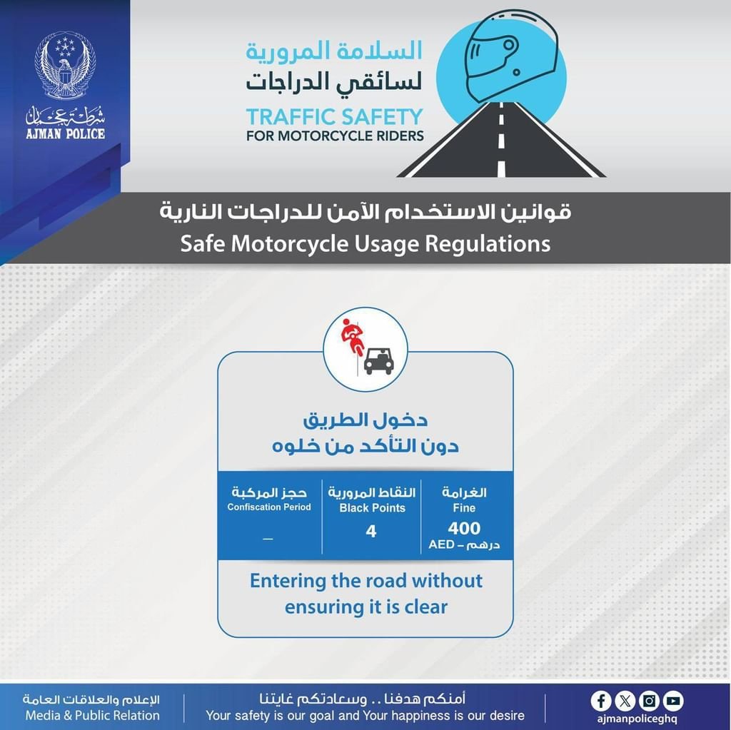 شرطة عجمان تطلق حملة "السلامة المرورية لمستخدمي الدراجات النارية"