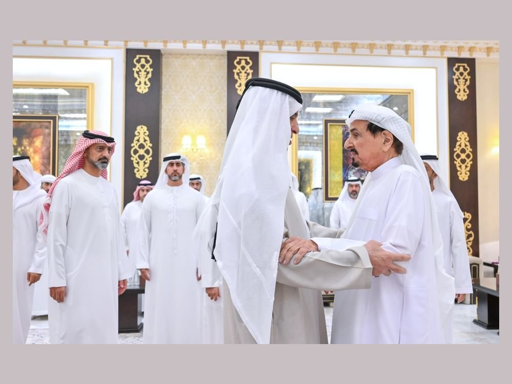 حميد بن راشد يتقبل تعازي سعود بن صقر والشيوخ في وفاة الشيخ سعيد بن راشد النعيمي