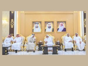 حميد بن راشد يتقبل تعازي سعود بن صقر والشيوخ في وفاة الشيخ سعيد بن راشد النعيمي