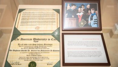 دارة الدكتور سلطان القاسمي تستذكر "الدكتوراه الفخرية في العلوم الإنسانية" لحاكم الشارقة من الجامعة الأمريكية بالقاهرة