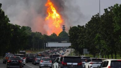 انفجار أنبوب غاز يسبب حريقا في ماليزيا