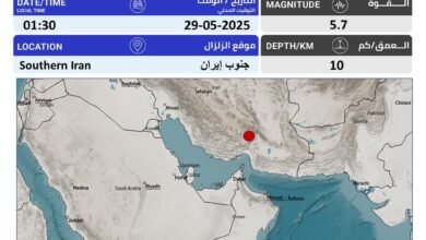"الوطني للأرصاد": زلزال بقوة 5.7 يضرب جنوب إيران