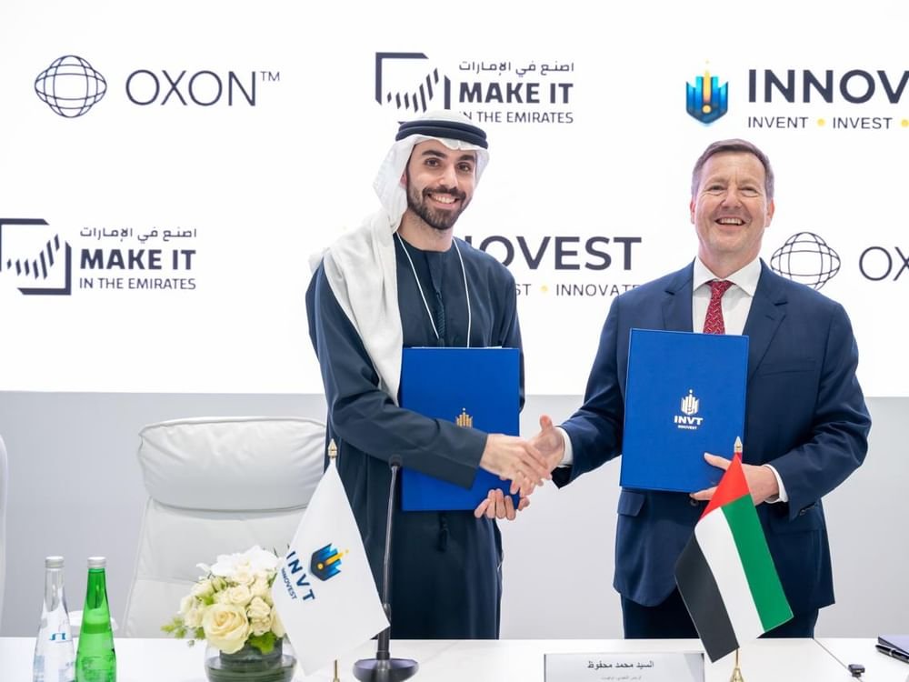 "اصنع في الإمارات": اتفاقية شراكة بين إنوفيست القابضة وأوكسون™ تكنولوجيز بمجال الطاقة النظيفة