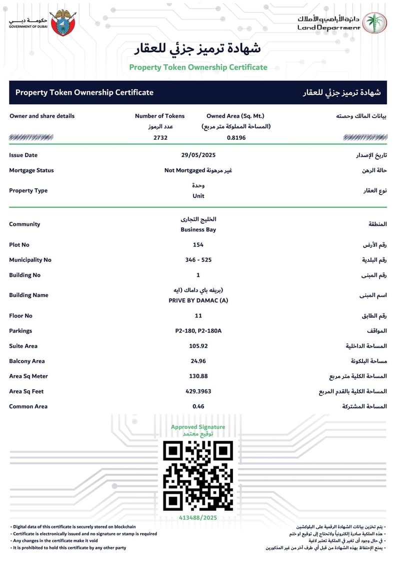 "أراضي دبي" تصدر أول ملكية جزئية مرمزة في العالم وتستقطب 224 مستثمرا من 44 جنسية