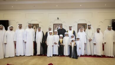 خالد بن محمد بن زايد يحضر حفل استقبال بمناسبة زفاف عبدالله بن راشد بو حسن الشامسي